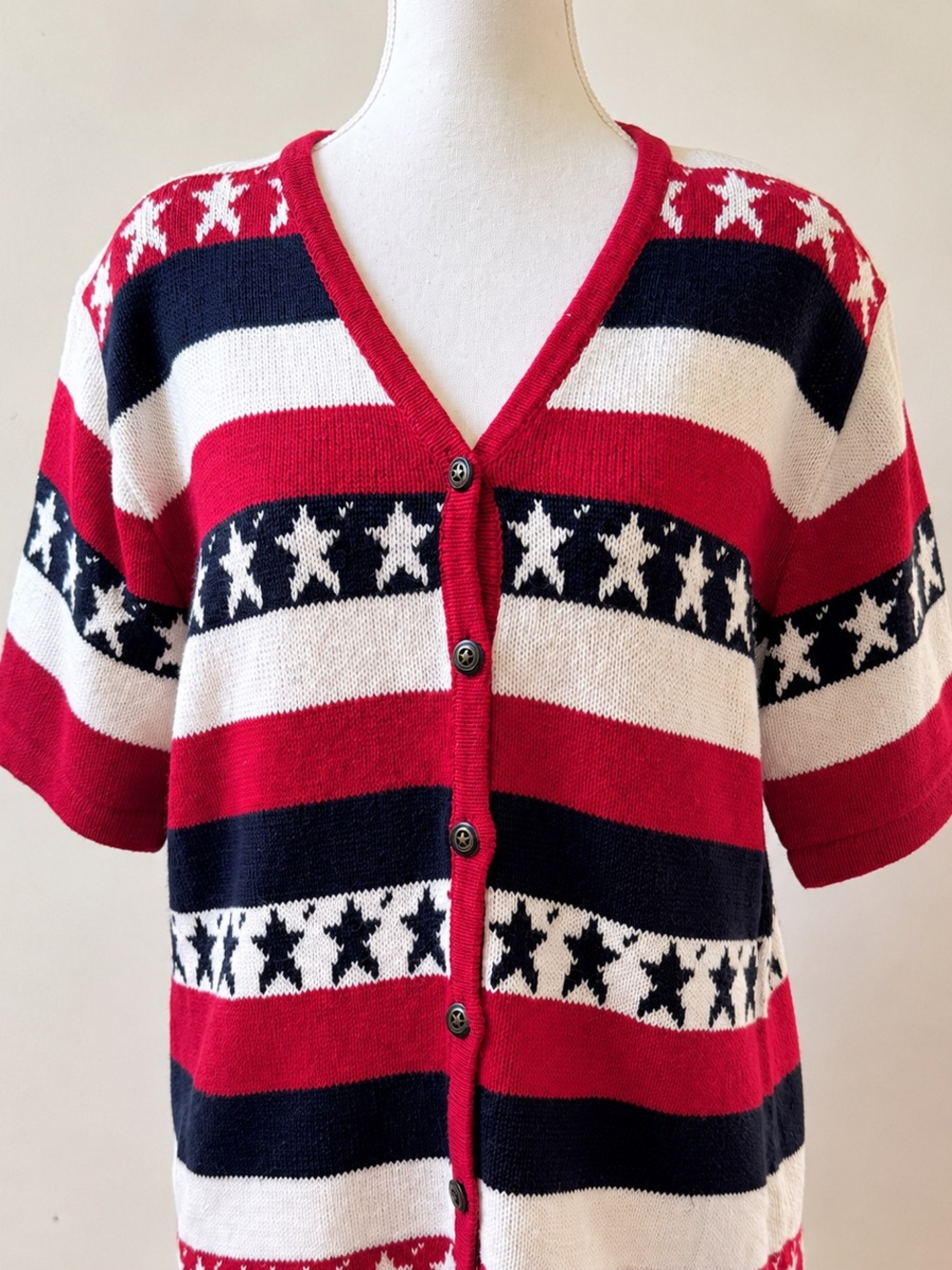 Christopher & Banks Red, White & Navy Striped Star Cardigan Lg NWT